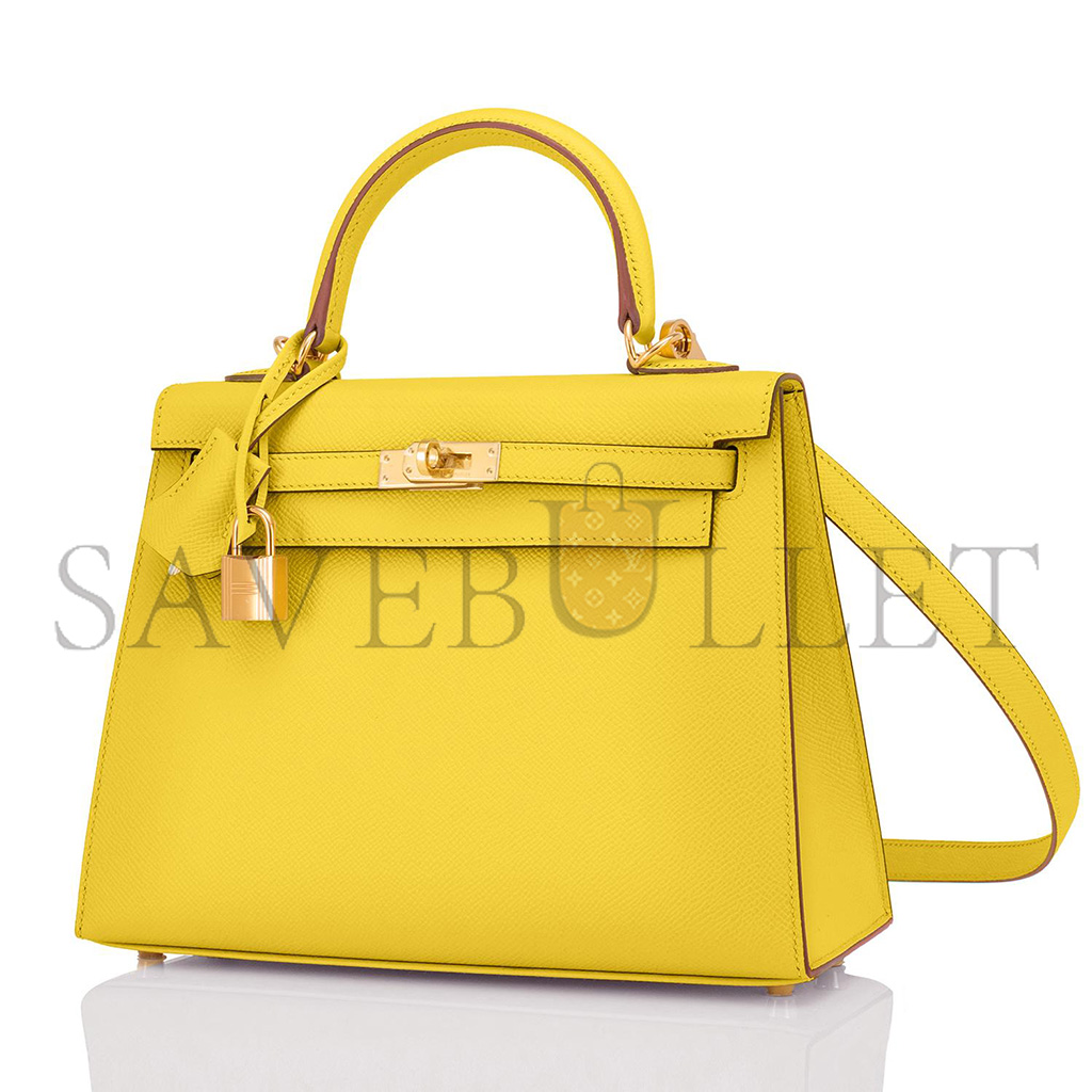 HERMÈS KELLY 25 LEMON YELLOW EPSOM GOLD HARDWARE (25*17*7cm)